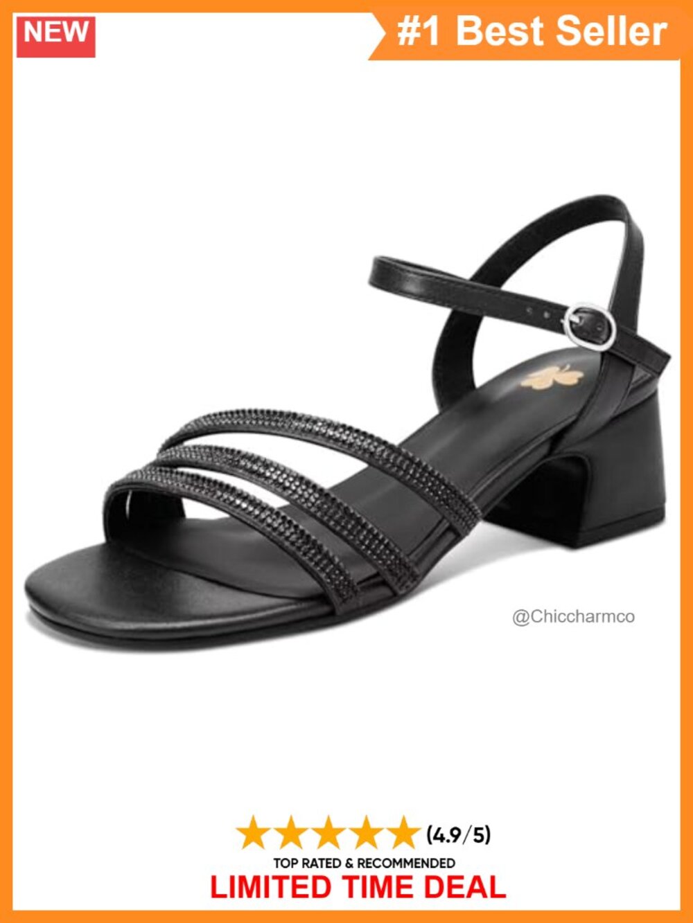 Rhinestone Block Heel Sandals Open Toe Ankle Strap Dress Sandals